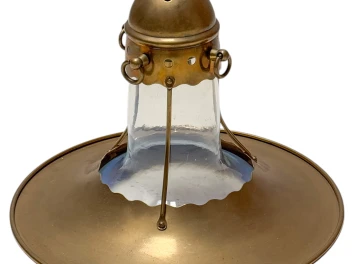 Arts & Crafts Brass Pendant with Glass Shade, 1900s